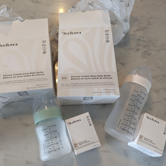 BNIB 4 glass baby bottles, silicone coated - Picture 2 of 7